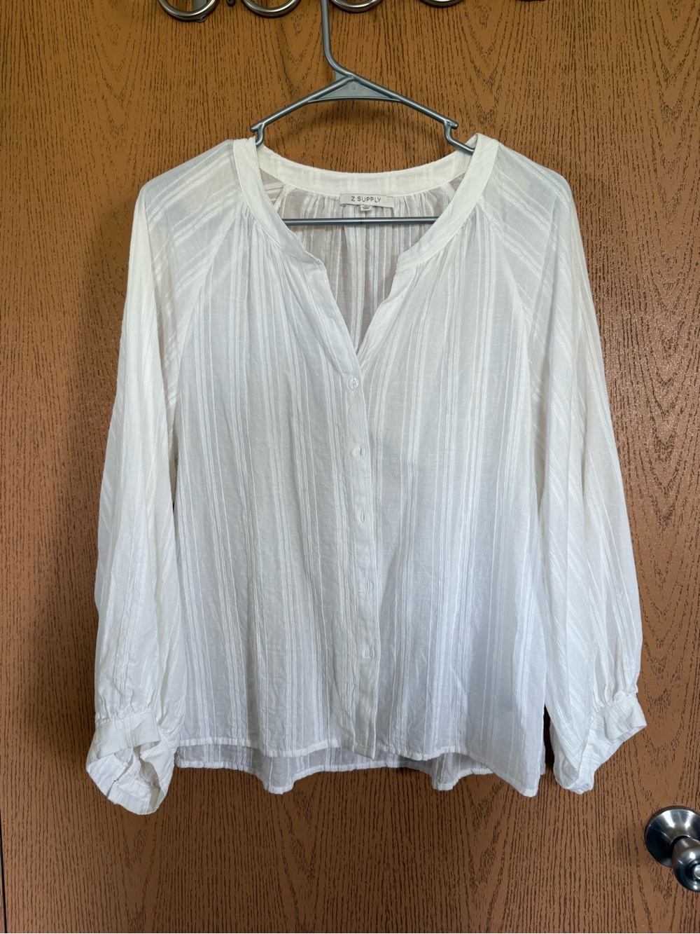 Z Supply White Textured Button-Front Peasant Top